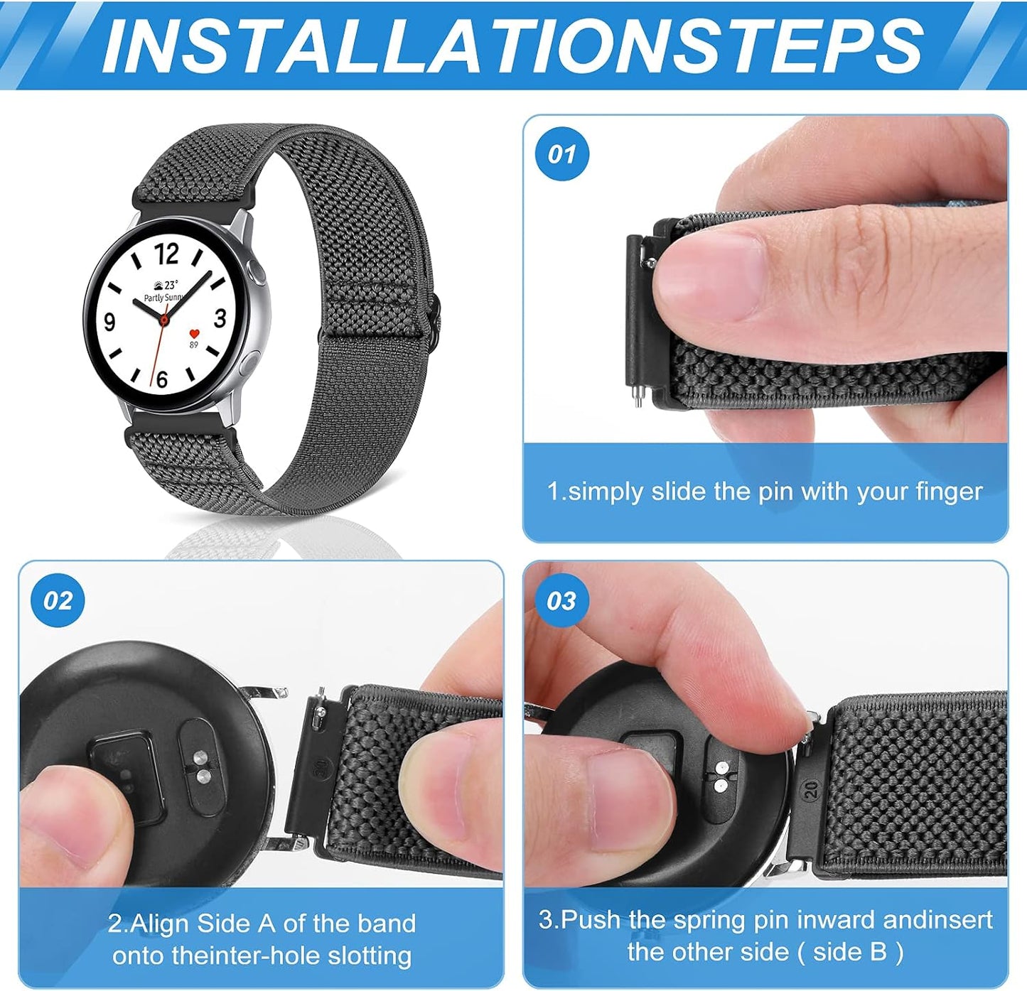HOTCompatible with 16mm 18mm 19mm 20mm 22mm 24mm Watch Bands Quick Release Replacement Wristband,Adjustable Stretchy Nylon Solo Loop Straps Fabric Braided Sport Elastic Bands for Men Women