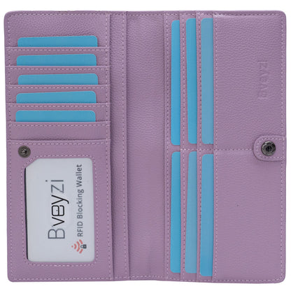 HOTBveyzi Ultra Slim Thin Leather RFID Blocking Credit Card Holder Bifold Clutch Wallets for Women