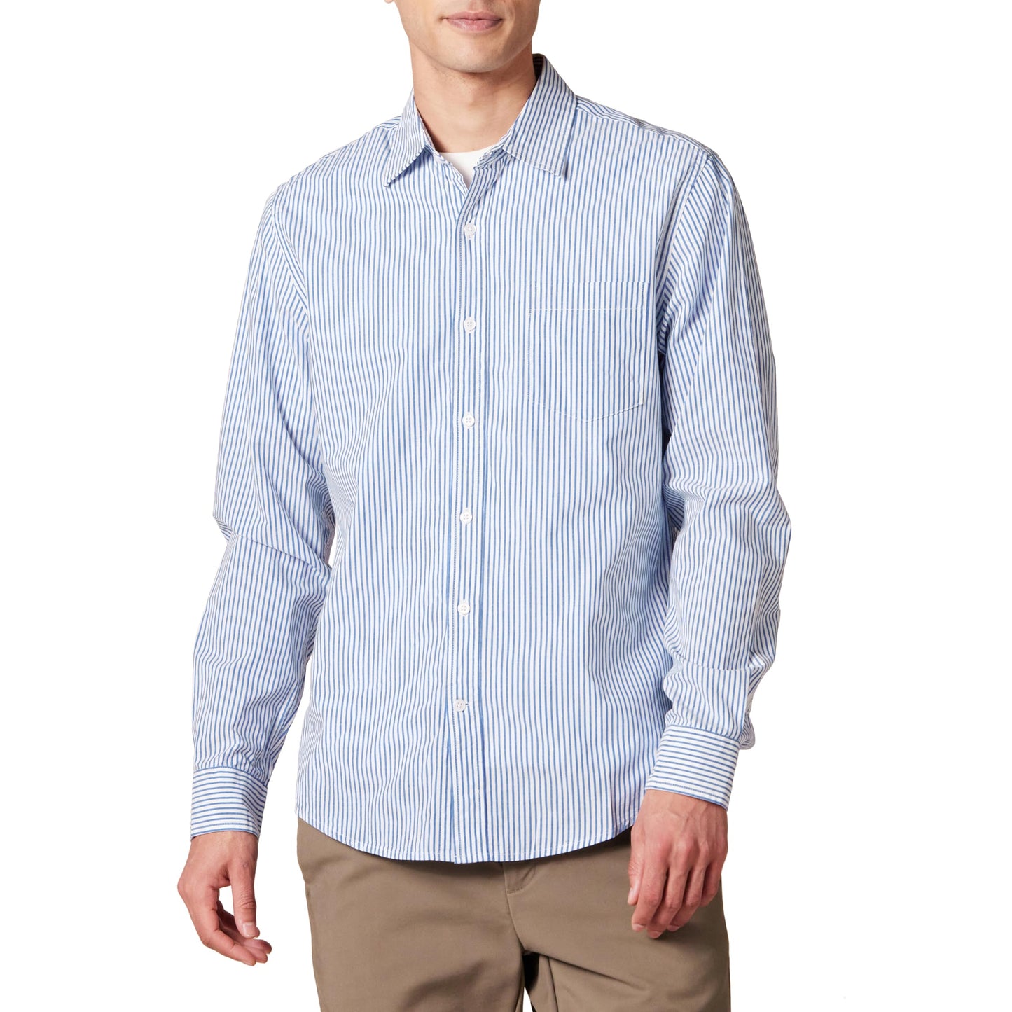 HOTAmazon Essentials Men's Regular-Fit Long-Sleeve Casual Poplin Shirt, Button Front, Business Casual, Collared