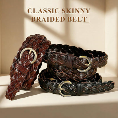 HOTXZQTIVE 2 Pieces Women's Braided Leather Belts Casual 0.9" Skinny Woven Belt for Jean Pant