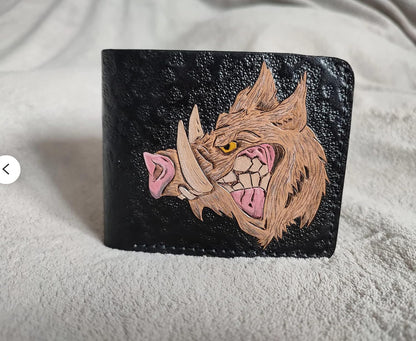 HOTMen's 3D Genuine Leather Wallet, Handmade wallet, Carved wallet, Tooled wallet, Airbrush Art, Bifold wallet, Custom wallet, Personalized wallet, Wild boar