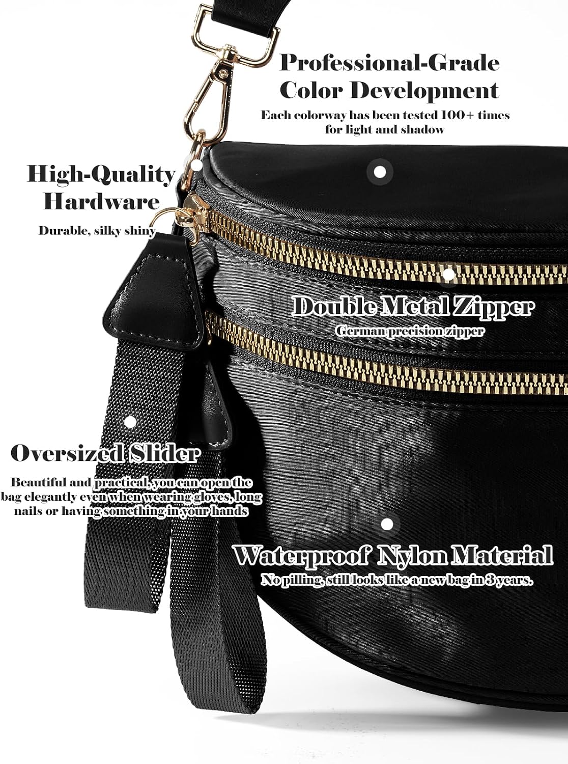 HOTPure Colour Crossbody Bag Bum Bag for Women,Spacious Purse Fanny Packs Belt Bag,Oversized Bum Bag (Colour Bum Bag-Black)
