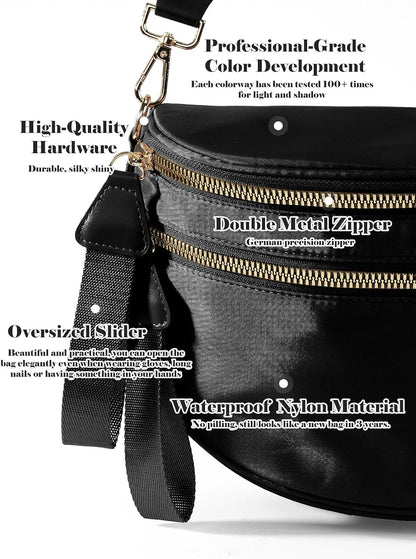 HOTPure Colour Crossbody Bag Bum Bag for Women,Spacious Purse Fanny Packs Belt Bag,Oversized Bum Bag (Colour Bum Bag-Black)