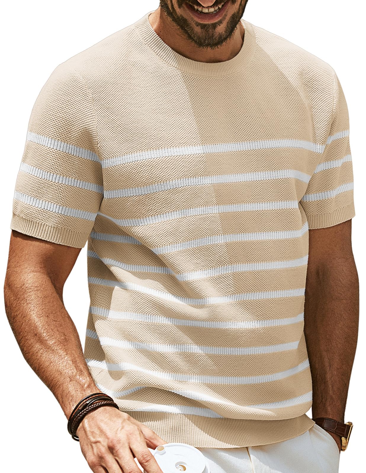 HOTPJ PAUL JONES Mens T Shirts Casual Knit Short Sleeve Tee | Crewneck, Textured Stretch T-Shirts, Lightweight, Comfortable, Breathable, Summer Clothing, Fashion, Classic, Vacation