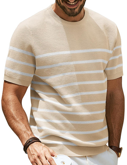 HOTPJ PAUL JONES Mens T Shirts Casual Knit Short Sleeve Tee | Crewneck, Textured Stretch T-Shirts, Lightweight, Comfortable, Breathable, Summer Clothing, Fashion, Classic, Vacation