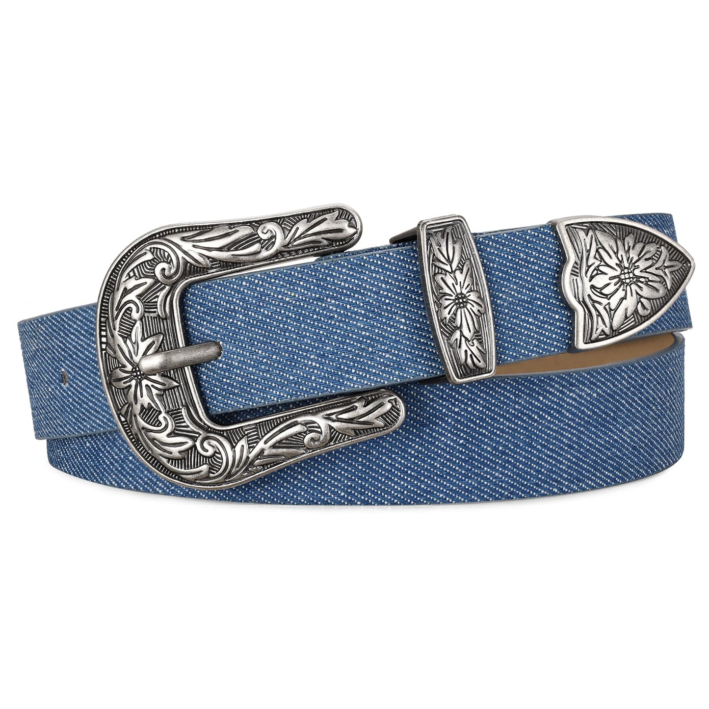 HOTJASGOOD Women Leather Belts Ladies Vintage Western Design Black Waist Belt for Pants Jeans Dresses
