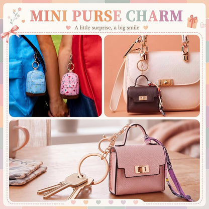 HOTHsei 12 Pcs Mini Backpack Keychain Small Coin Purses for Women Tiny Cute Makeup Bag with Keychain, Mini Pocket Tote Handbag Bag Charm Change Pouch Lipstick Card Holder Organizer Gift (Elegant)