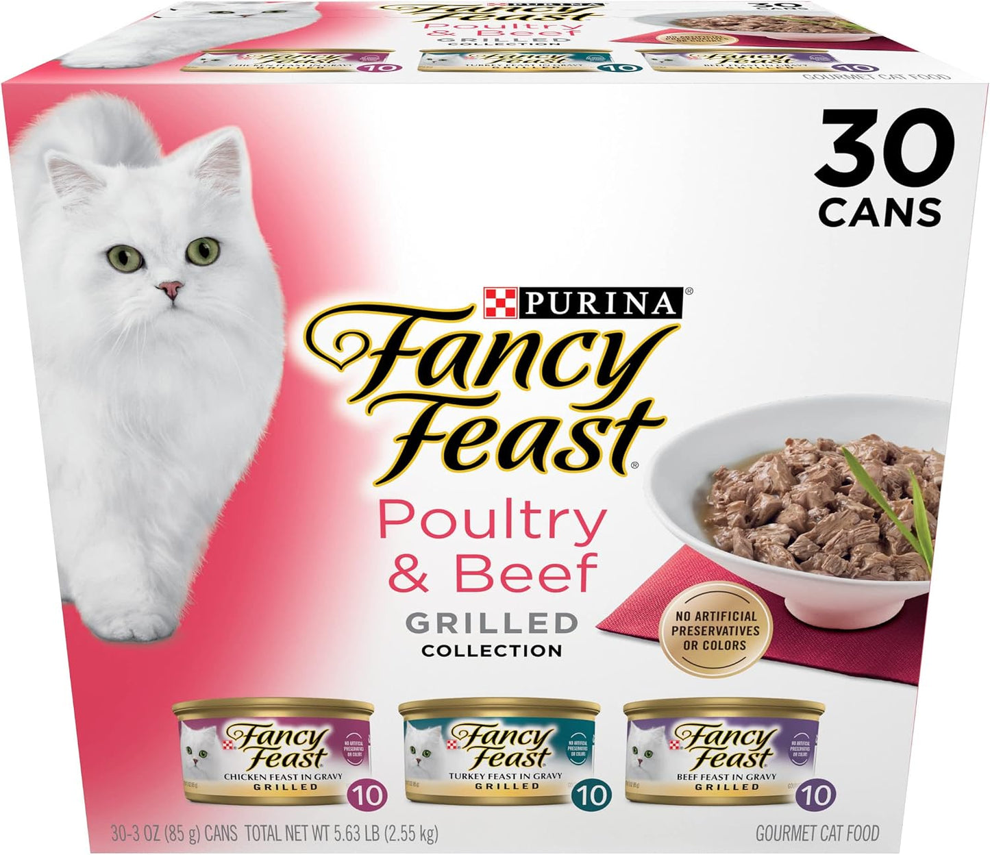 HOTPurina Fancy Feast Grilled Wet Cat Food Poultry and Beef Collection Wet Cat Food Variety Pack - (Pack of 30) 3 oz. Cans