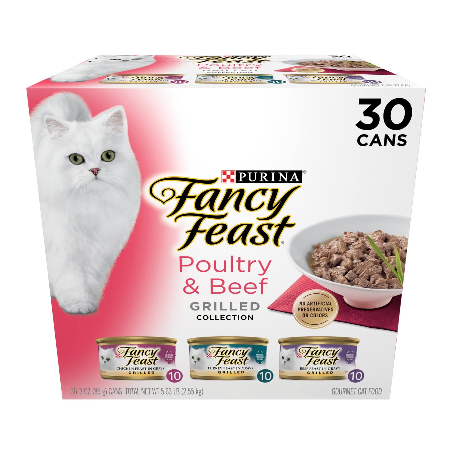 HOTPurina Fancy Feast Grilled Wet Cat Food Poultry and Beef Collection Wet Cat Food Variety Pack - (Pack of 30) 3 oz. Cans