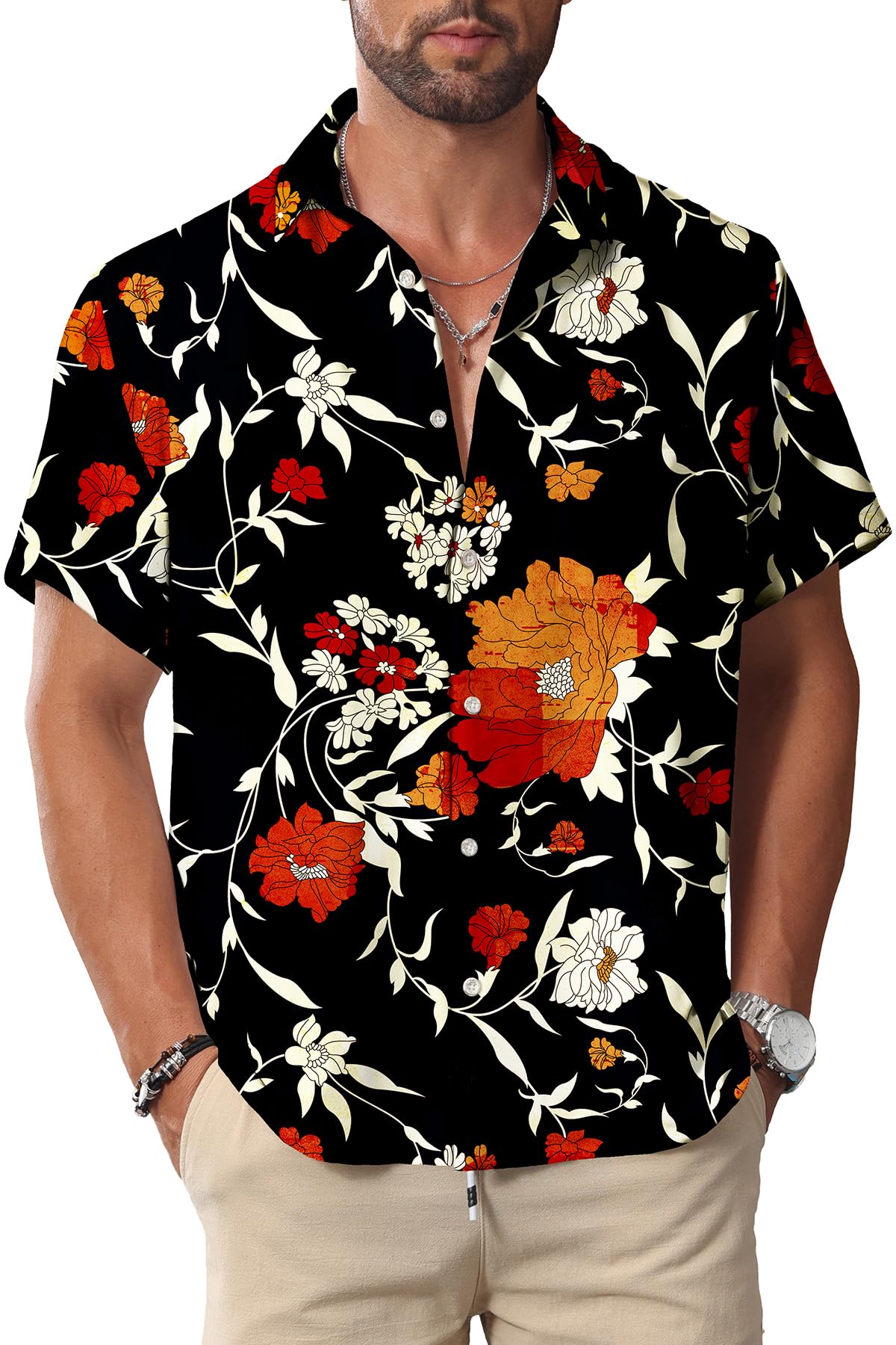 HOTKYKU Hawaiian Shirt for Men: Beach Vacation Summer Short Sleeve Button Down Mens Shirts Casual Stylish