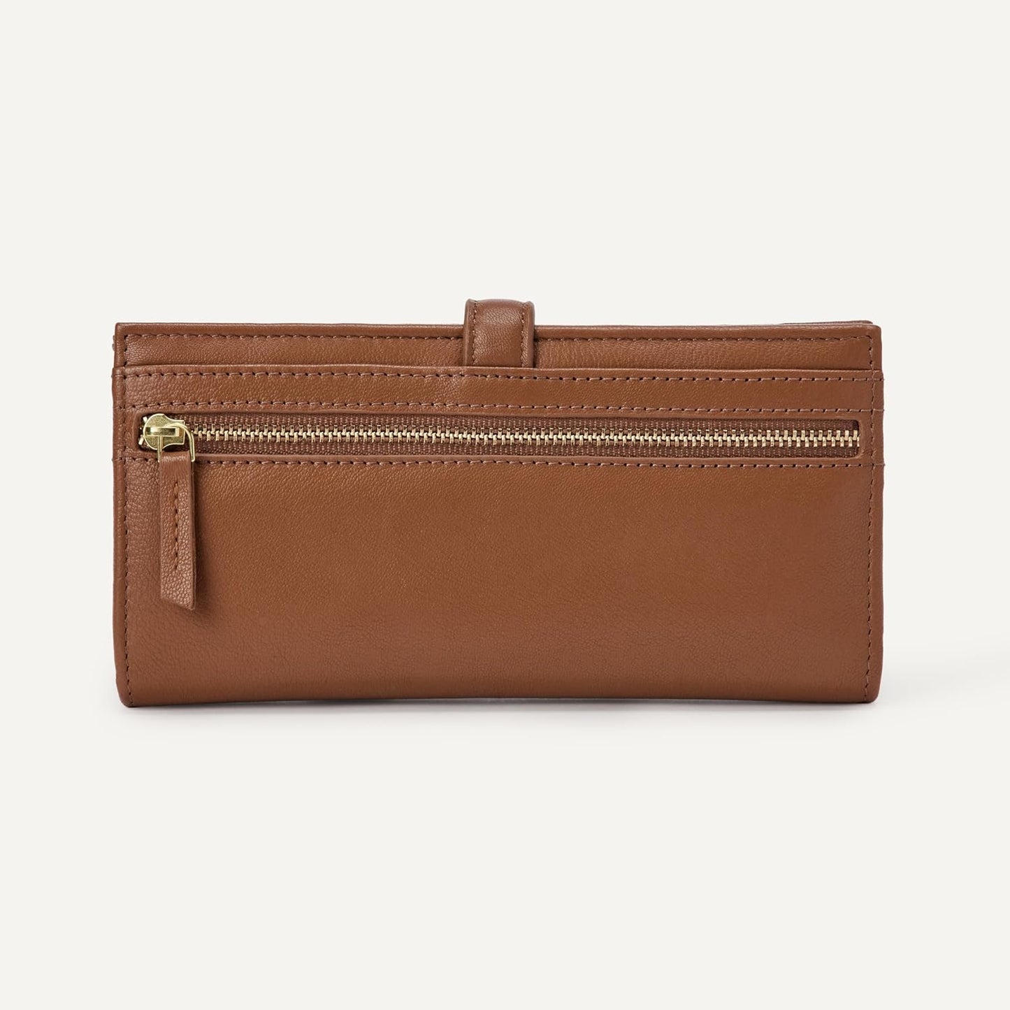 HOTAmazon Essentials Women's Leather Clutch Wallet with Multiple Card Pockets and Zip Compartments, Tan, One Size