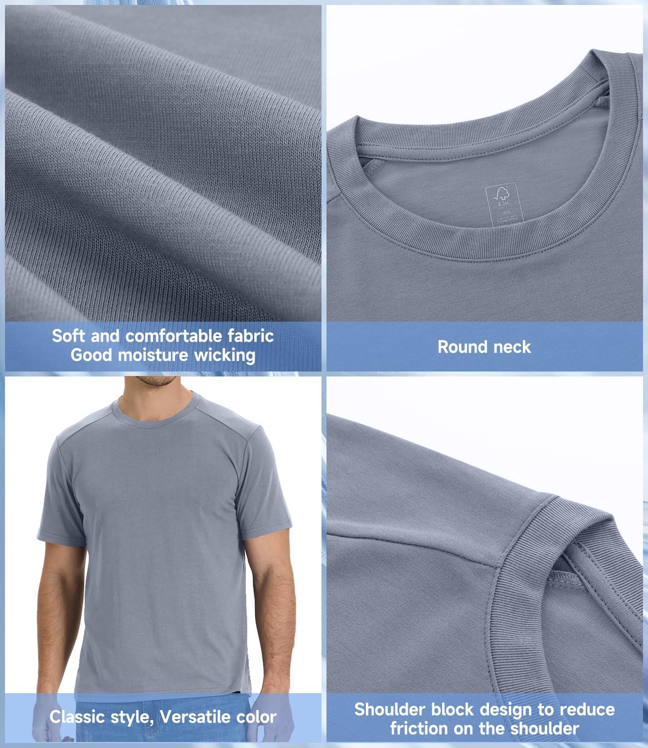 HOTBAMBOO COOL Men's T-Shirts Short Sleeve Heavyweight Crew Neck T Shirt for Men Moisture Wicking Casual Tees