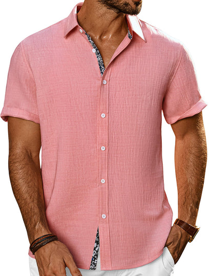 HOTPJ PAUL JONES Mens Short Sleeve Button Down Shirts Casual Summer Clothing | Linen Textured, Summer Beach Vacation Tops, Untucked Dress Shirt, Lightweight, Regular Fit, Fashion Resort Wear