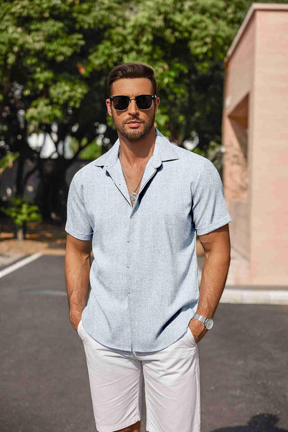 HOTCOOFANDY Men's Linen Shirts Short Sleeve Casual Shirts Button Down Shirt for Men Beach Summer Wedding Shirt