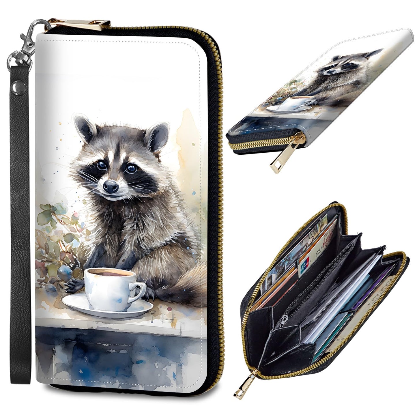 HOTWomens Wallet, PU Leather RFID Cute Wristlet Wallets for Girls Women Ladies Purse Large Credit Card Clutch Purse Card Holder Coin Pocket Travel Wallets with Zipper, Art Black Cat