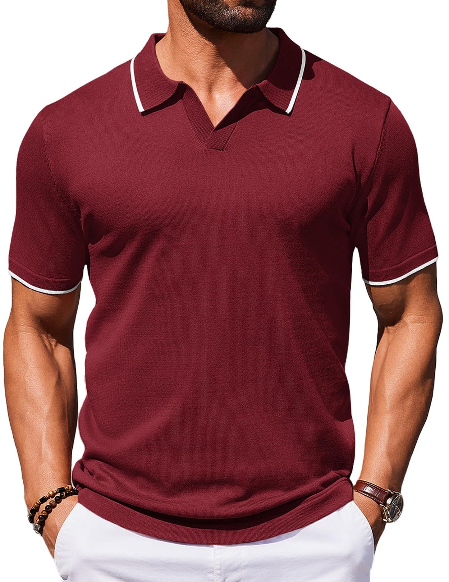 HOTCOOFANDY Mens Polo Shirts Short Sleeve Casual Knit Polo Shirt Vintage Golf T Shirts Old Money Tops