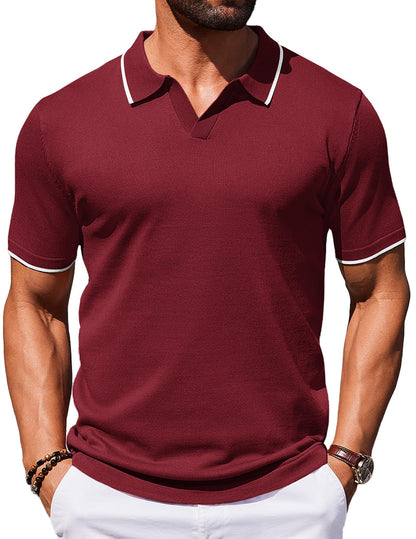 HOTCOOFANDY Mens Polo Shirts Short Sleeve Casual Knit Polo Shirt Vintage Golf T Shirts Old Money Tops