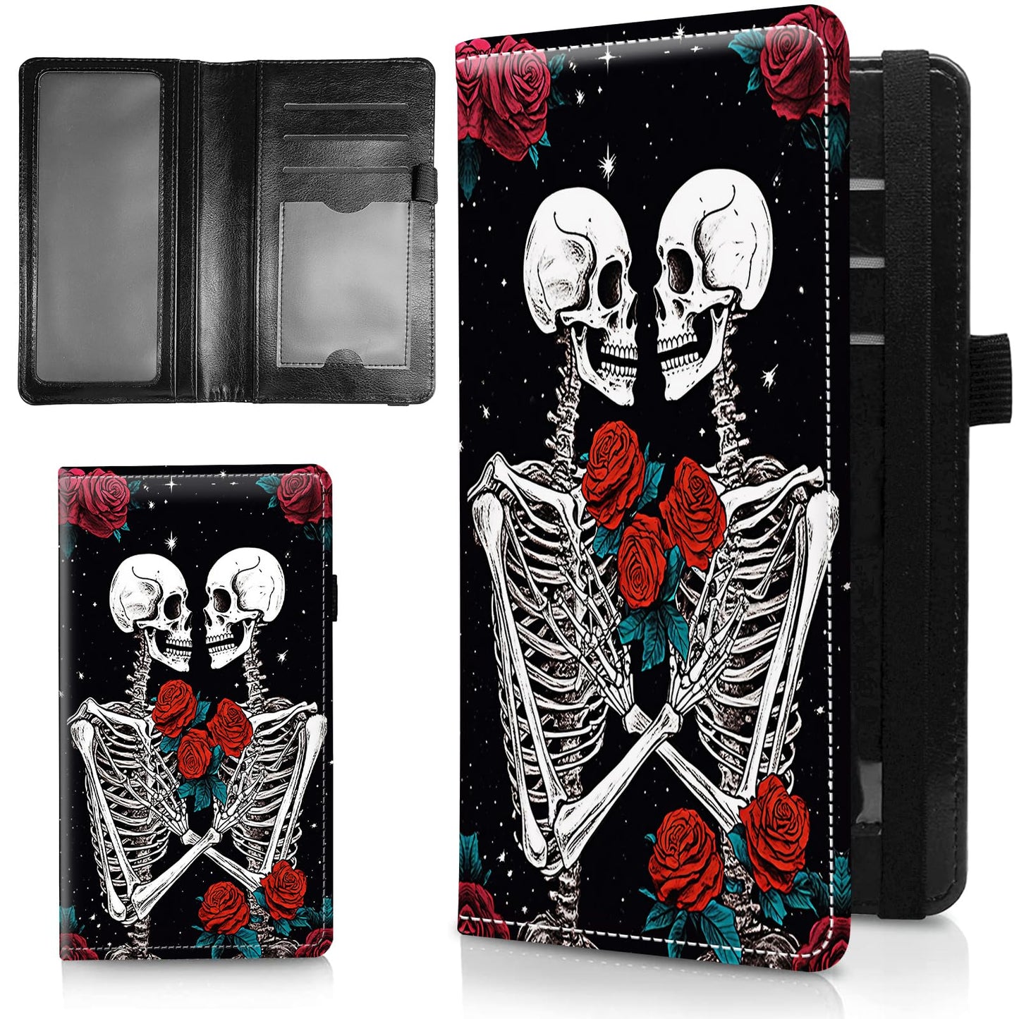 HOTLeather Checkbook Covers for Personal Checkbook Check book Holder Cover Wallets for Women Men,RFID-Blocking Slim Checkbook Cover for Duplicate Checks with Elastic Strap,Flowers Dancing Butterflies