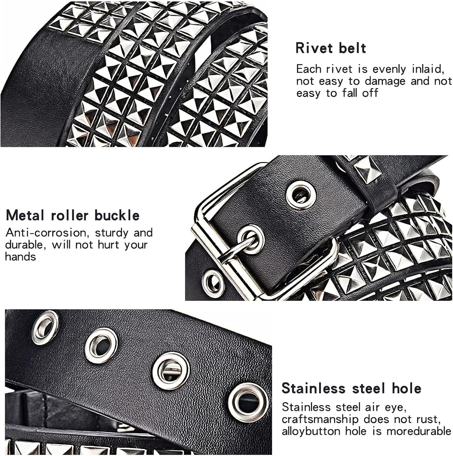 HOTStudded Belt, Metal Punk Rock Rivet Belt with Bright Pyramid Studded for Women Men