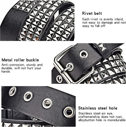 HOTStudded Belt, Metal Punk Rock Rivet Belt with Bright Pyramid Studded for Women Men