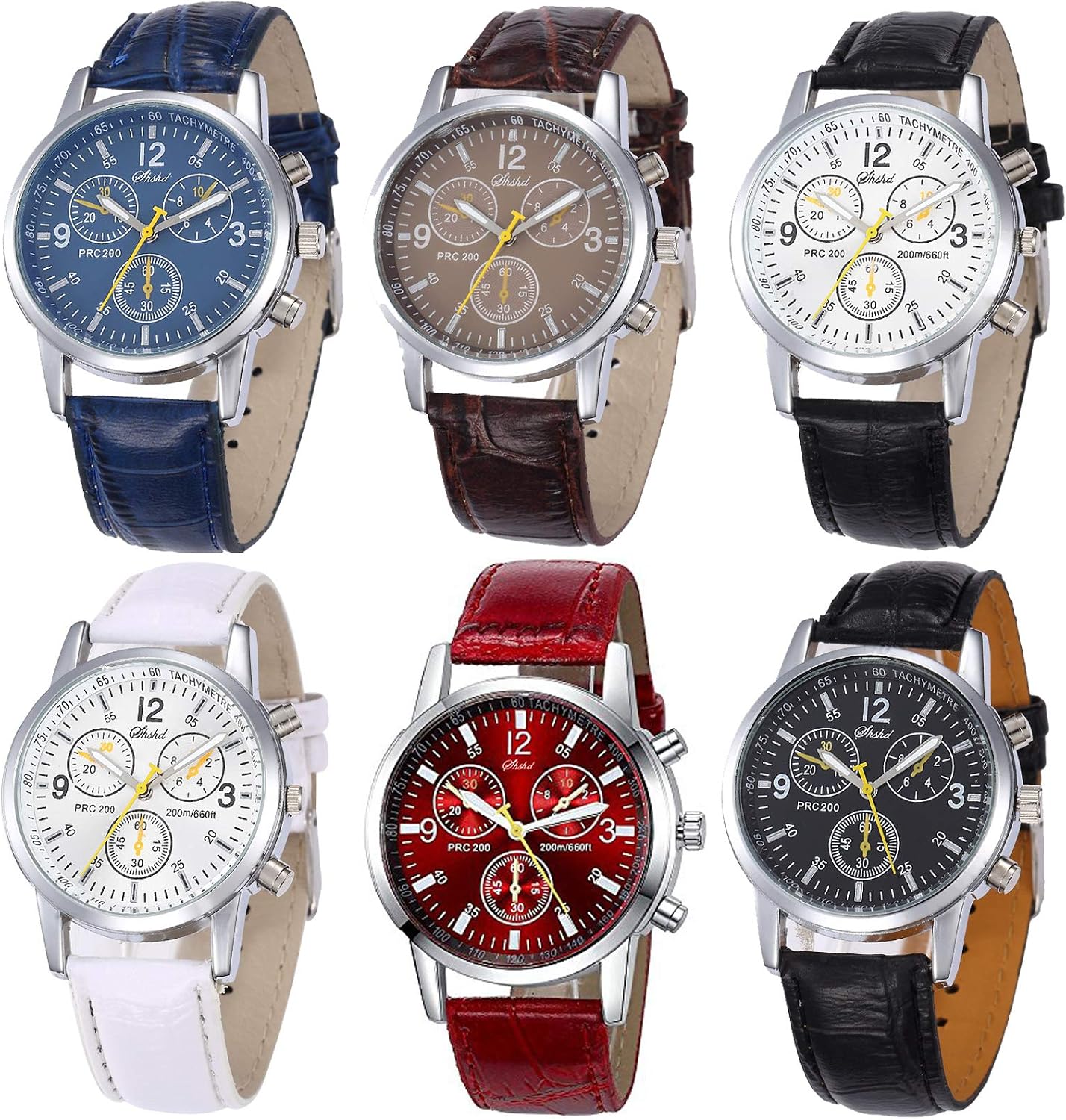 HOT6 Pack Men's Leather Quartz Watch Geneva Casual Dress Wrist Band Watches Wholesale Lots Set Men Watches Pack (6pcs-C005)