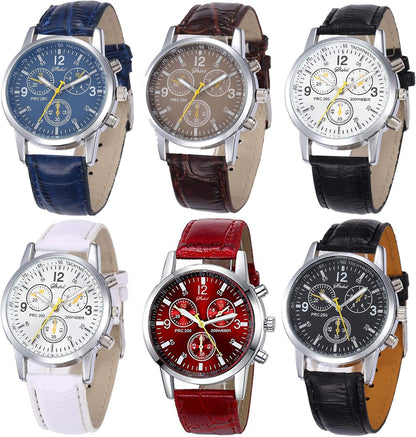 HOT6 Pack Men's Leather Quartz Watch Geneva Casual Dress Wrist Band Watches Wholesale Lots Set Men Watches Pack (6pcs-C005)