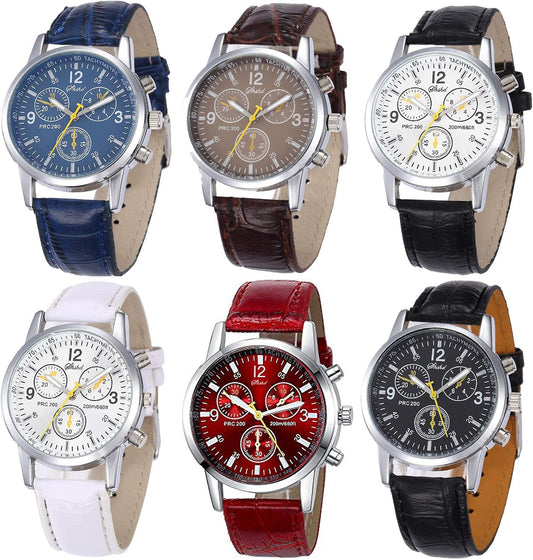 HOT6 Pack Men's Leather Quartz Watch Geneva Casual Dress Wrist Band Watches Wholesale Lots Set Men Watches Pack (6pcs-C005)