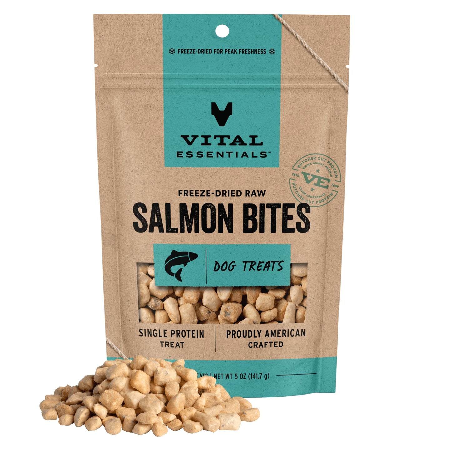 HOTVital Essentials Freeze Dried Dog Treats, Salmon Bites, 2.5 oz Bag | Single Animal Protein, Premium Quality, Grain-Free Training Treats, USA Made with U.S. & Globally Sourced Ingredients