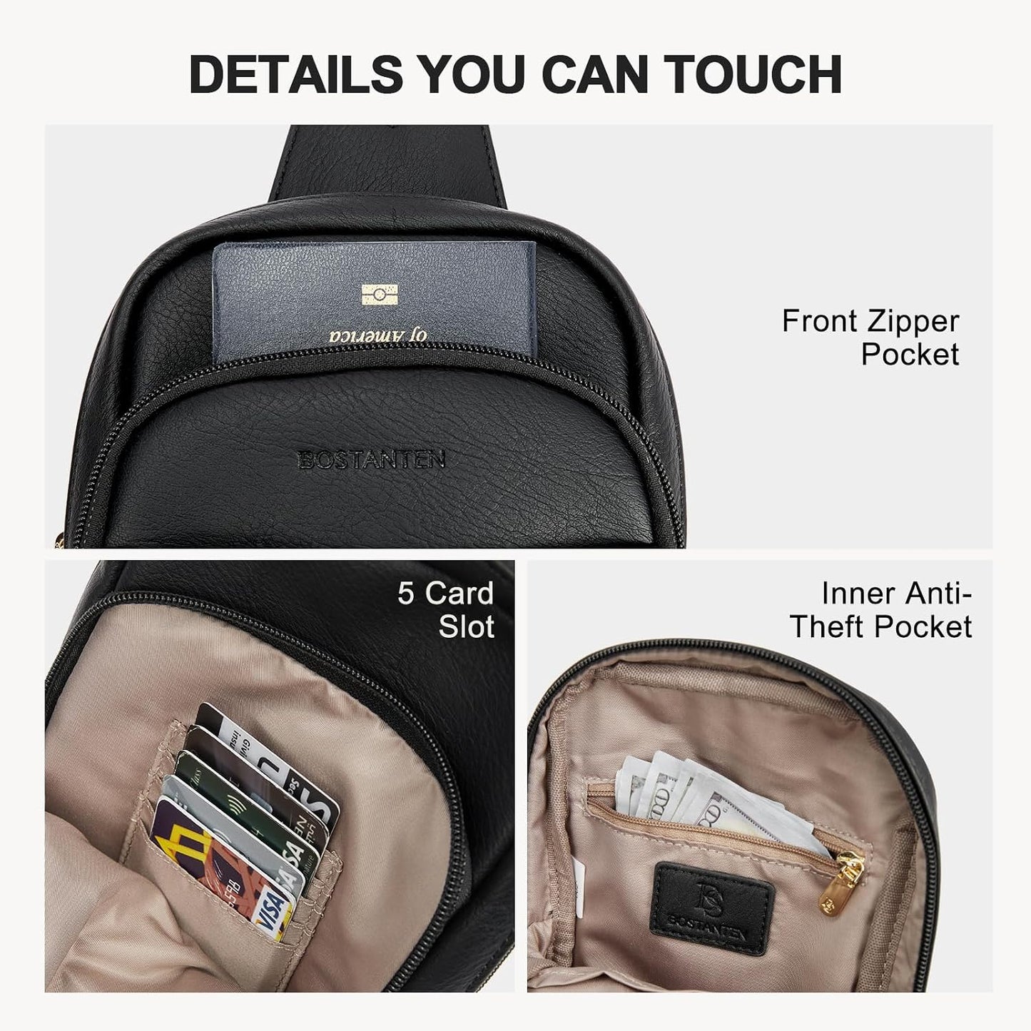 HOTBOSTANTEN Sling Bag Quilted Crossbody Bags for Women Cross Body Purse Leather Fanny Pack with Adjustable Guitar Strap