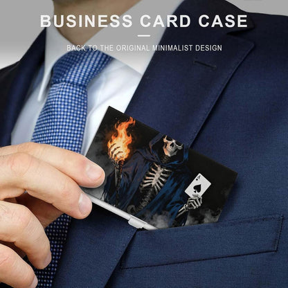 HOTBusiness Card Holder Case Slim, Aluminum Alloy, Credit Card Organizer Skeleton Skull Spades Ace Game Over for Men Women