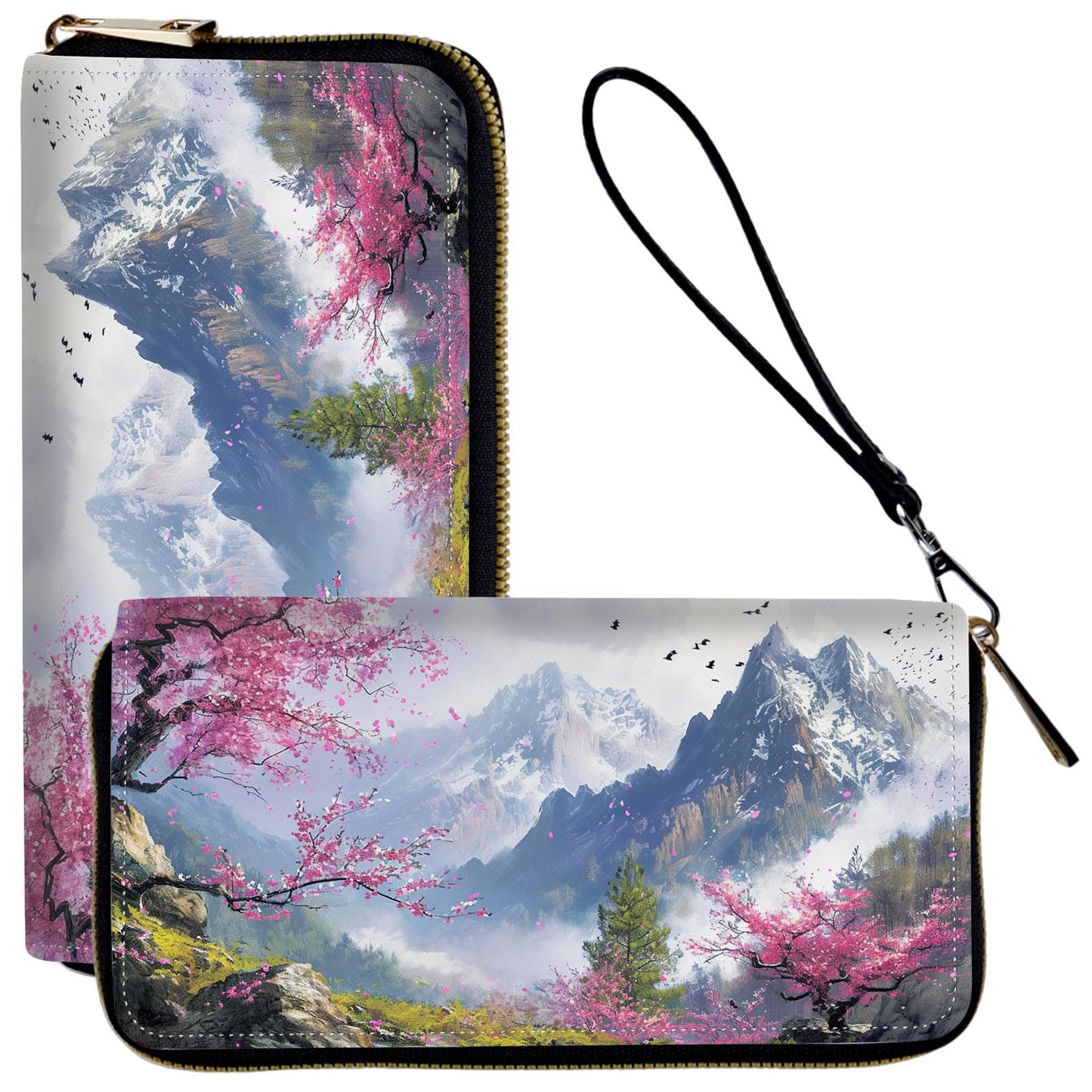 HOTLadies Wallet,Clutch Purses for Women Wallets Leather Credit Card Holder for Women Wristlet Slim Small Cute with Zipper,Thin RFID Blocking with Wrist Strap,Glitter Dragonfly Moon