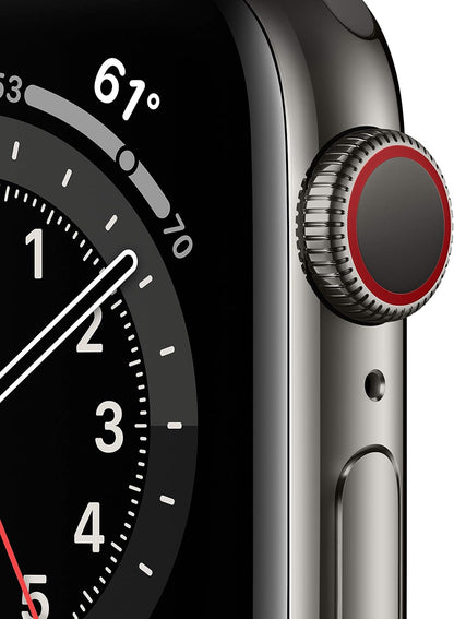 HOTApple Watch Series 6 (GPS + Cellular, 40mm) - Graphite Stainless Steel Case with Black Sport Band (Renewed)