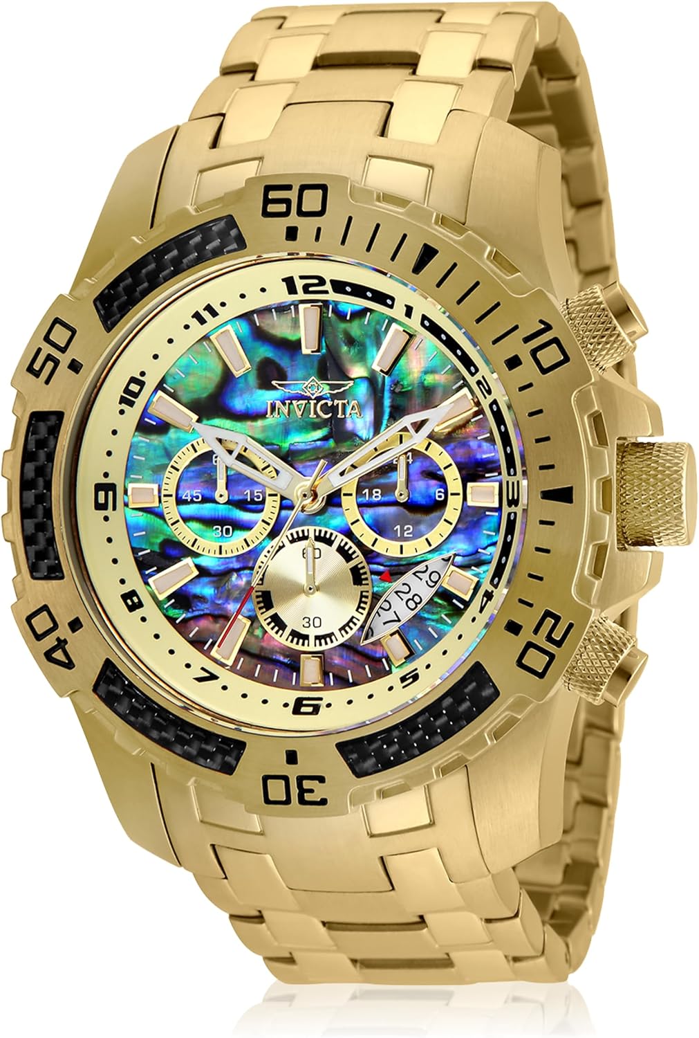 HOTInvicta Men's Pro Diver Scuba Quartz Chronograph Carbon Fiber Bezel Abalone Dial Bracelet Watch, 50mm