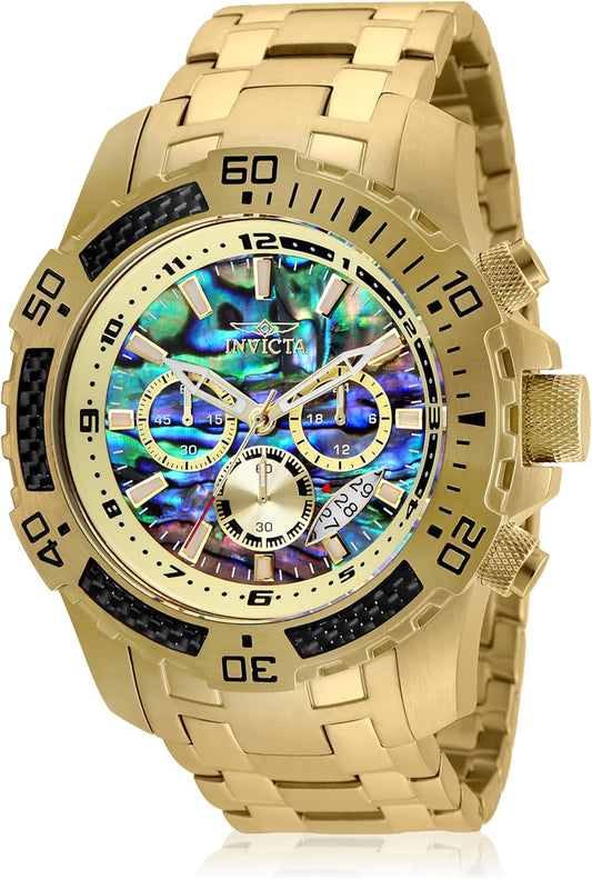 HOTInvicta Men's Pro Diver Scuba Quartz Chronograph Carbon Fiber Bezel Abalone Dial Bracelet Watch, 50mm