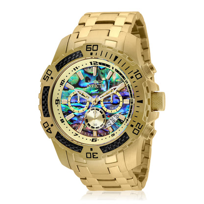 HOTInvicta Men's Pro Diver Scuba Quartz Chronograph Carbon Fiber Bezel Abalone Dial Bracelet Watch, 50mm