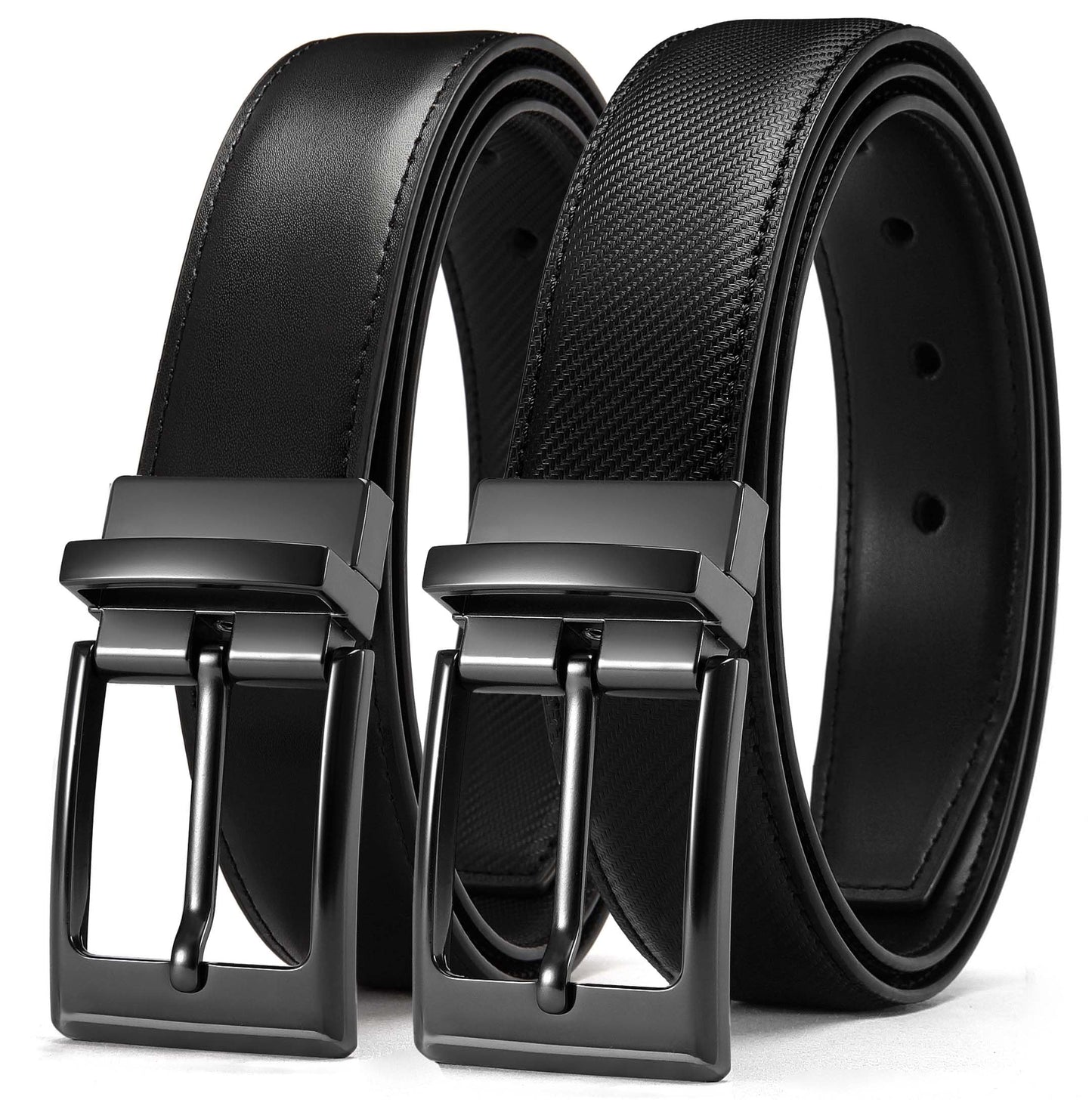 HOTCHAOREN Reversible Belt Men 1 Piece - 1.25" Leather Dress Belt - Trim to Fit for Elegant Style | 1 Belt, 2 Colors, Double-Sided Reversible, Premium Genuine Leather, Trim to Fit