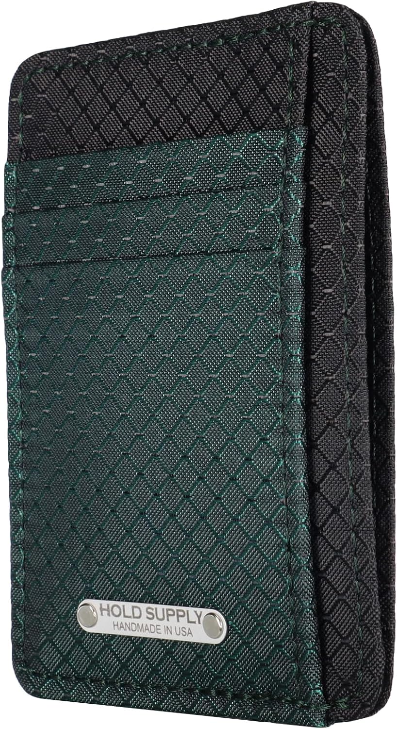 HOTRipstop Minimalist Fabric Front Pocket Wallet, Nylon and Polyester Ripstop Fabric Card and Cash Holder Wallet Handmade in California (Green & Black)