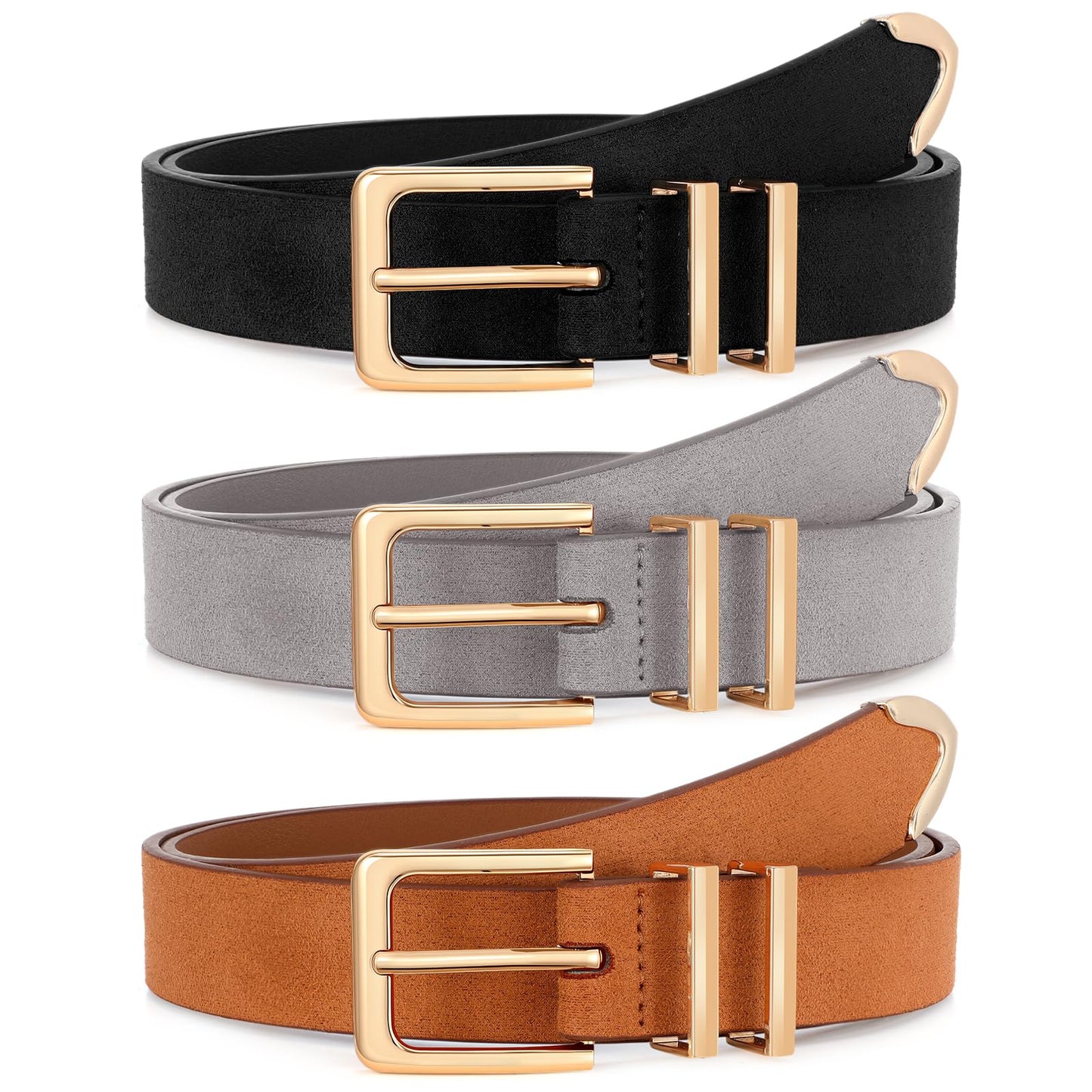 HOTXZQTIVE 3 Pack Women Belts For Jeans Dresses Pants Ladies Leather Waist Belt with Gold Buckle