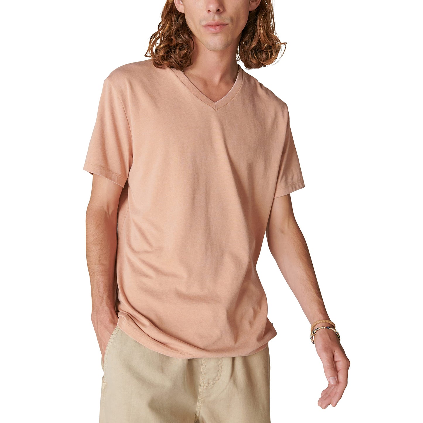 HOTLucky Brand Men's Venice Burnout V Neck Tee