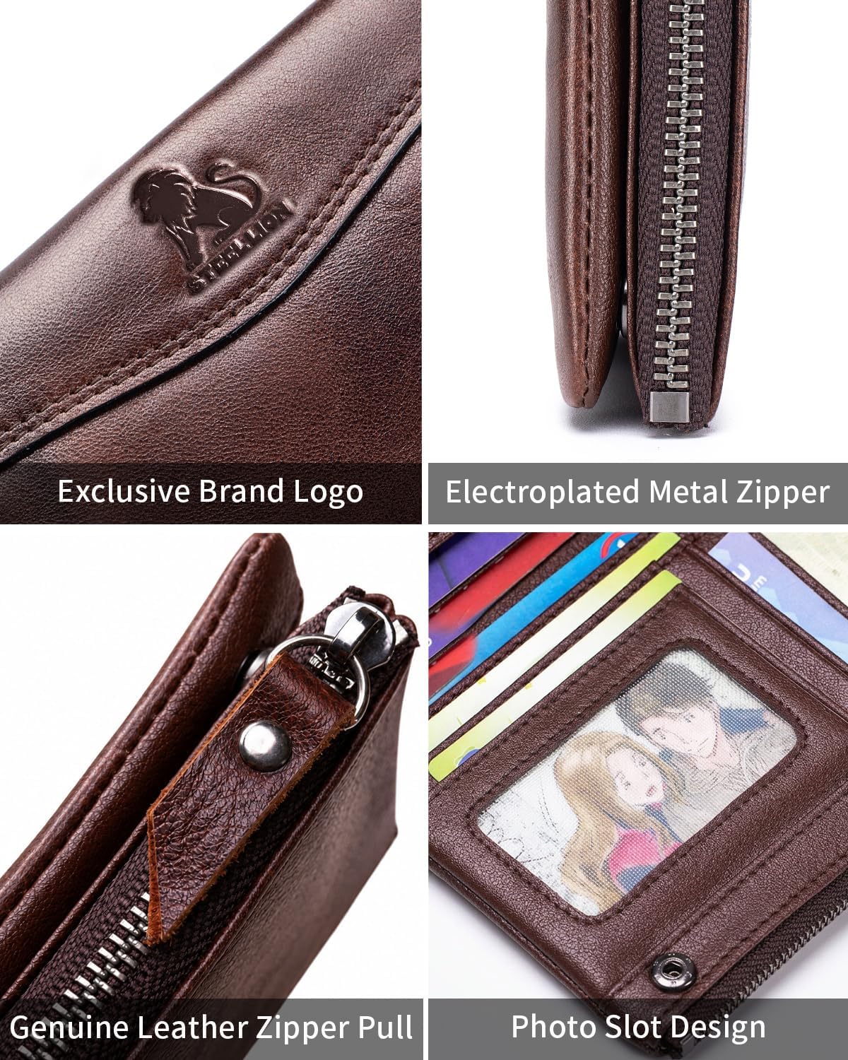 HOTWallet for Women, RFID Blocking Leather Zip Wallet, 10 Card Slots | Genuine cowhide,clear ID window,zip coin pocket,snap closure,ideal for daily carry (Coffee)