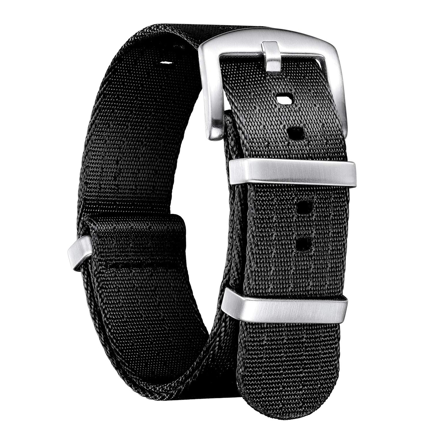 HOTBINLUN Nylon Watch Band 18mm,20mm,22mm,24mm Rugged Military Replacement Watch Straps Silver&Black Stainless Buckle Heavy-Duty Wristband For Traditional Men Women Watches