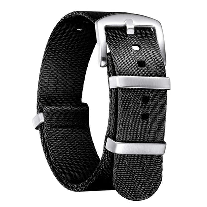 HOTBINLUN Nylon Watch Band 18mm,20mm,22mm,24mm Rugged Military Replacement Watch Straps Silver&Black Stainless Buckle Heavy-Duty Wristband For Traditional Men Women Watches