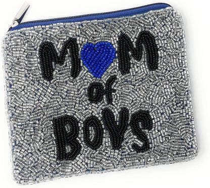 HOTMom of Boys Beaded Coin Purse, Beaded Coin Pouch, Mother's Day Gifts, Gifts for Mom, Small Wallets for Her