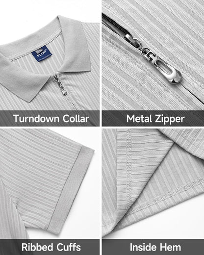 HOTplop 2 Pack Mens 1/4 Zipper Muscle Polo Shirts Slim Fit Collared Shirt Short Sleeve Ribbed Knit Fitted Casual Athletic Tee