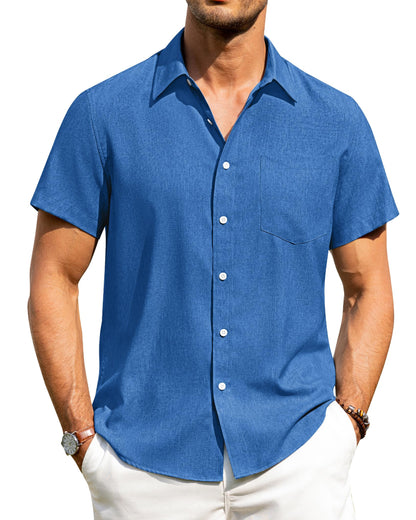 HOTAlimens & Gentle Mens Linen Shirts Short Sleeve Button Down Shirts Wrinkle Free Casual Vacation Beach Summer Tops