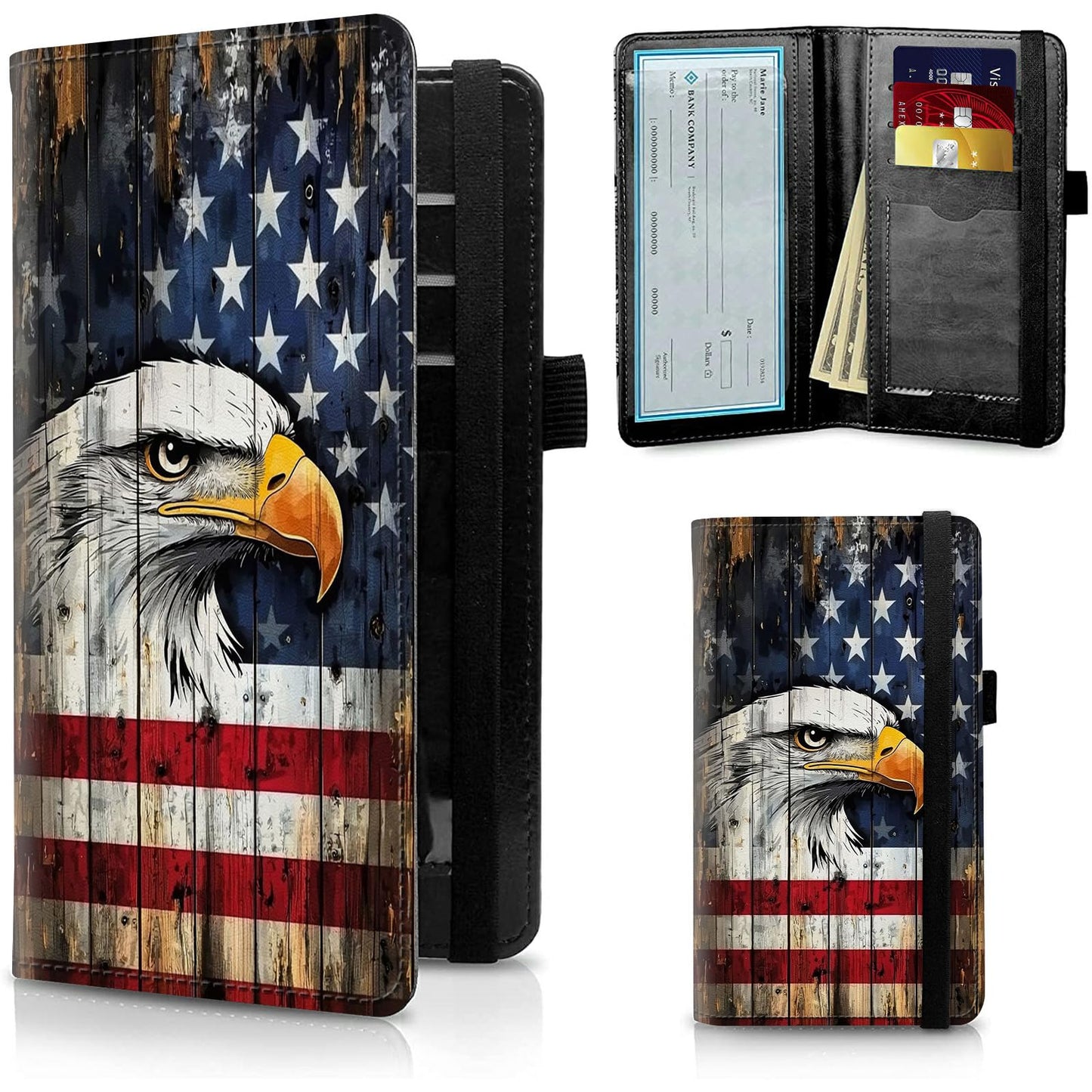 HOTFUYOCWE Leather Checkbook Covers for Men Women Check book Holder Cover Wallets for Personal Checkbook Duplicate Checks with RFID Blocking & Elastic Strap-Beautiful Black Horse