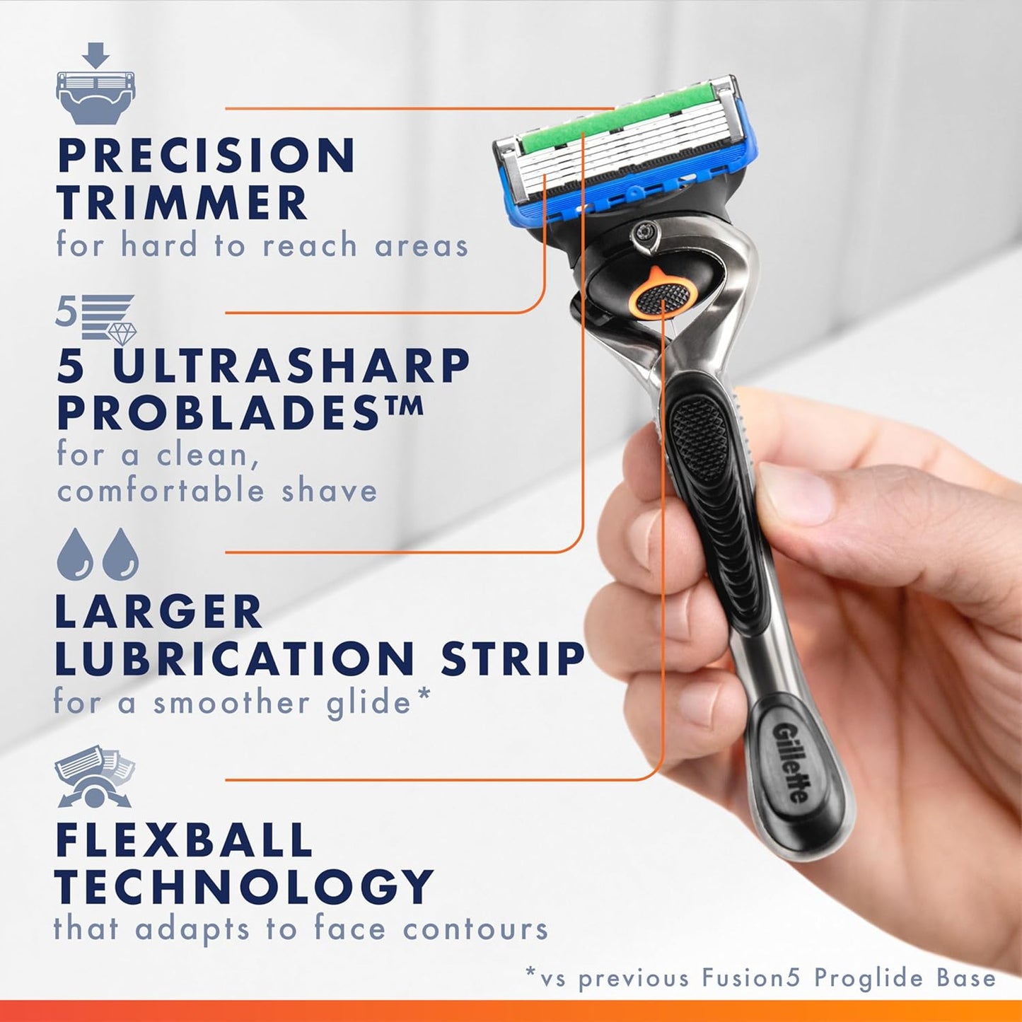 HOTGillette Fusion5 ProGlide Men's 5-Blade Razor Blade Refills with Precision Trimmer, 10 Count