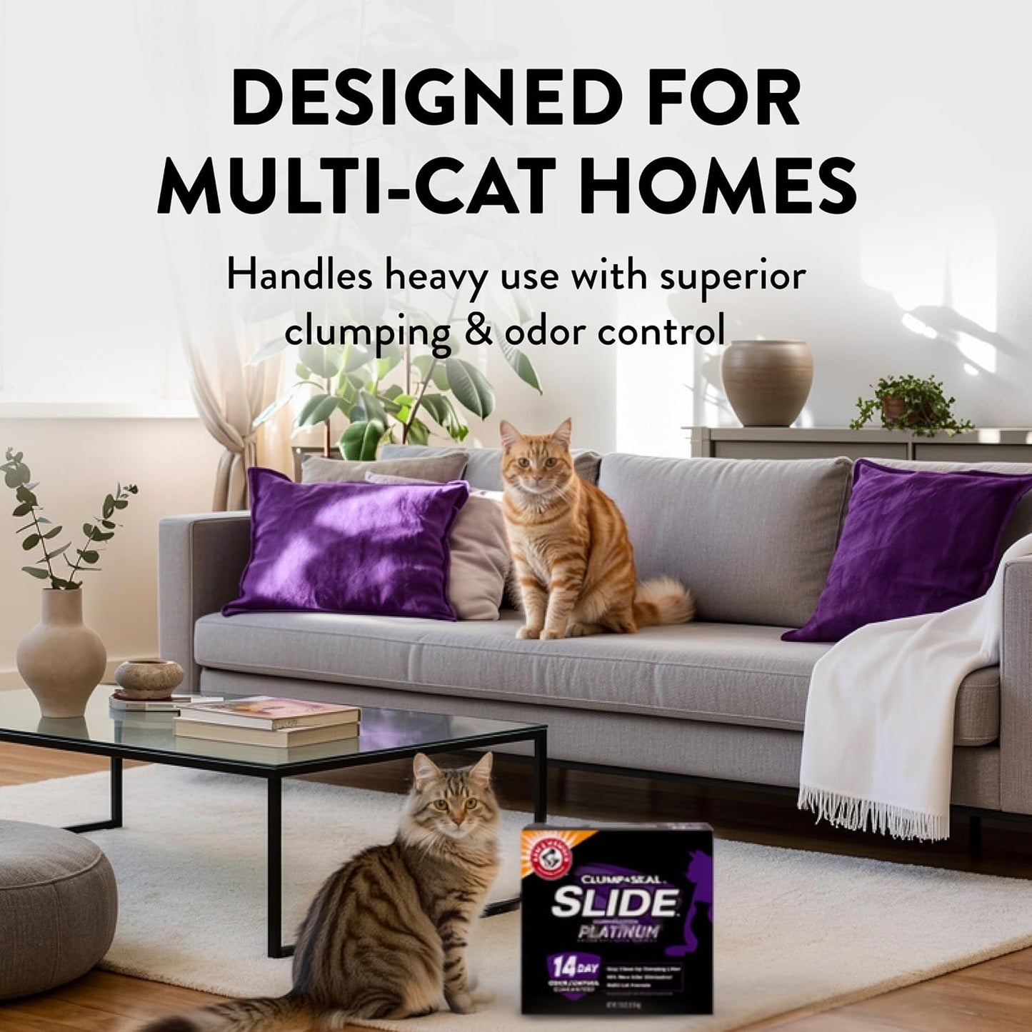 HOTARM & HAMMER Slide Platinum Easy Clean-Up Clumping Cat Litter, 37 Lbs | 24/7 Odor Control, Triple-Action Freshness, Non-Stick, Low Tracking, Multi-Cat Formula, Scented
