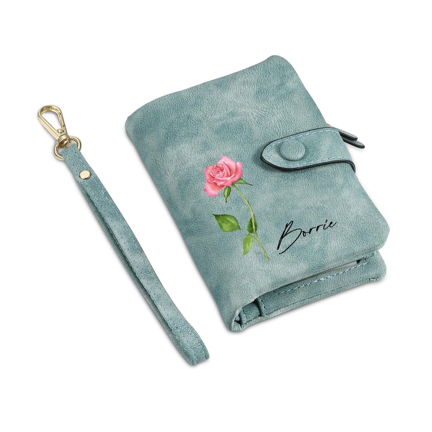 HOTPersonalized Custom Wallet with Name & Birth Flower for Women Multi Credit Card Wallet With Wrist Strap Birthday Gifts for Mom Mothers Day (Pink)
