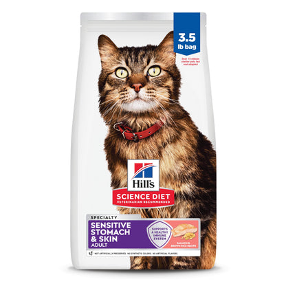 HOTHill's Science Diet Sensitive Stomach & Skin Dry Cat Food | #1 Veterinarian Recommended, Adult Formula, Chicken & Rice, 7 lb. Bag (Updated Formula)